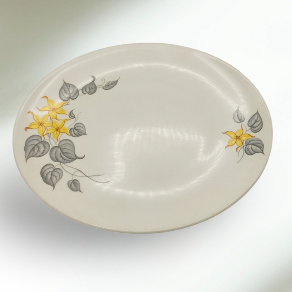 Vintage Knowles Yellow Jasmine Platter Serving Plate Yellow Flower Gray Leaf